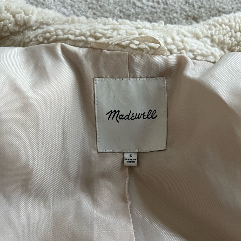 Madewell cream Sherpa soft oversized teddy jacket coat white beige tan small - Picture 9 of 10